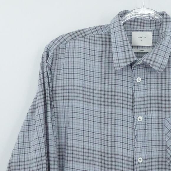 Billy Reid Shirt Mens Large‎ Plaid Gray Blue Standard Long Sleeve Casual Preppy - Picture 4 of 16